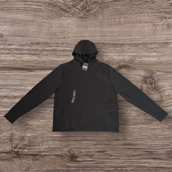 DSG Men’s Sport Fleece Hoodie Sweatshirt Pure Black 4-Way Stretch Zipper Pocket - Picture 1 of 6